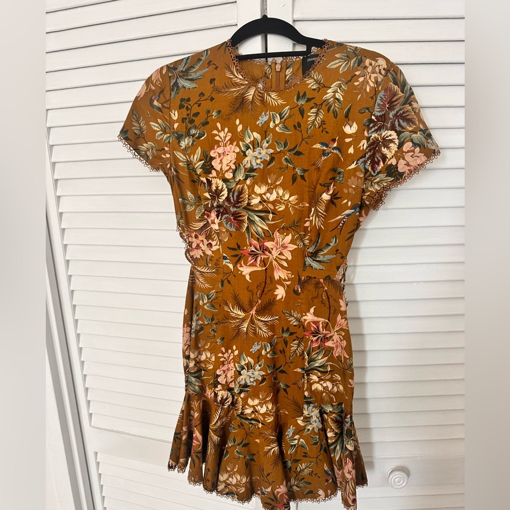 Zimmermann Mustard Floral Mini Dress